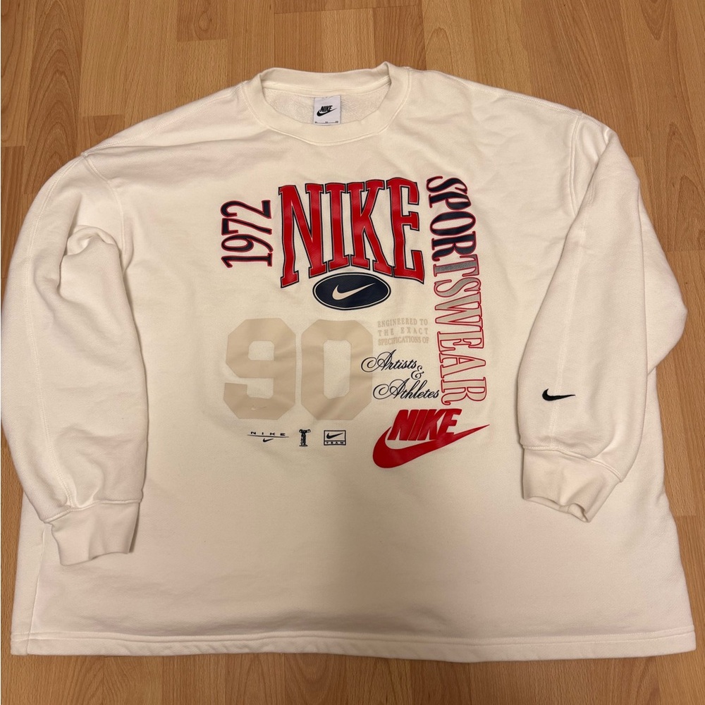 Nike Sportswear Crewneck Sweatshirt Men’s XL White Graphic Spellout 90 Style